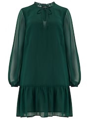 Pour Moi Green Sian Chiffon Long Sleeve Tiered Dress - Image 3 of 4