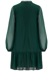 Pour Moi Green Sian Chiffon Long Sleeve Tiered Dress - Image 4 of 4