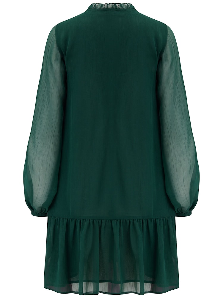 Pour Moi Green Sian Chiffon Long Sleeve Tiered Dress - Image 4 of 4