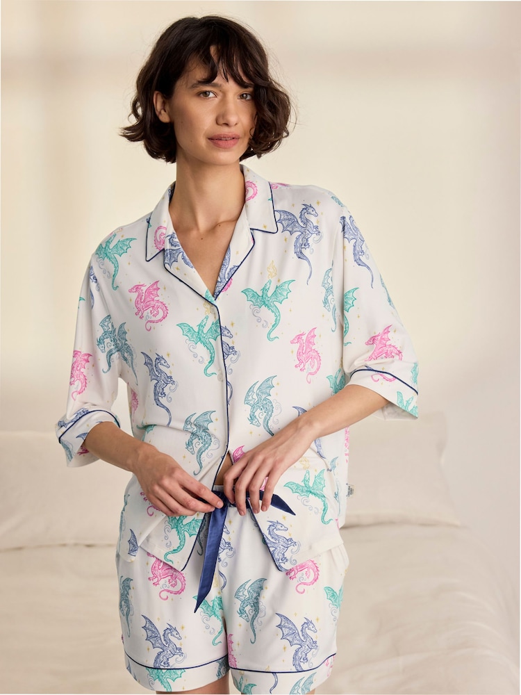 Conjunto de pijama corto con estampado de dragón arcoíris de Chelsea Peers - Imagen 2 de 7 Conjunto de pijama corto con estampado de dragón arcoíris de Chelsea Peers - Imagen 2 de 7