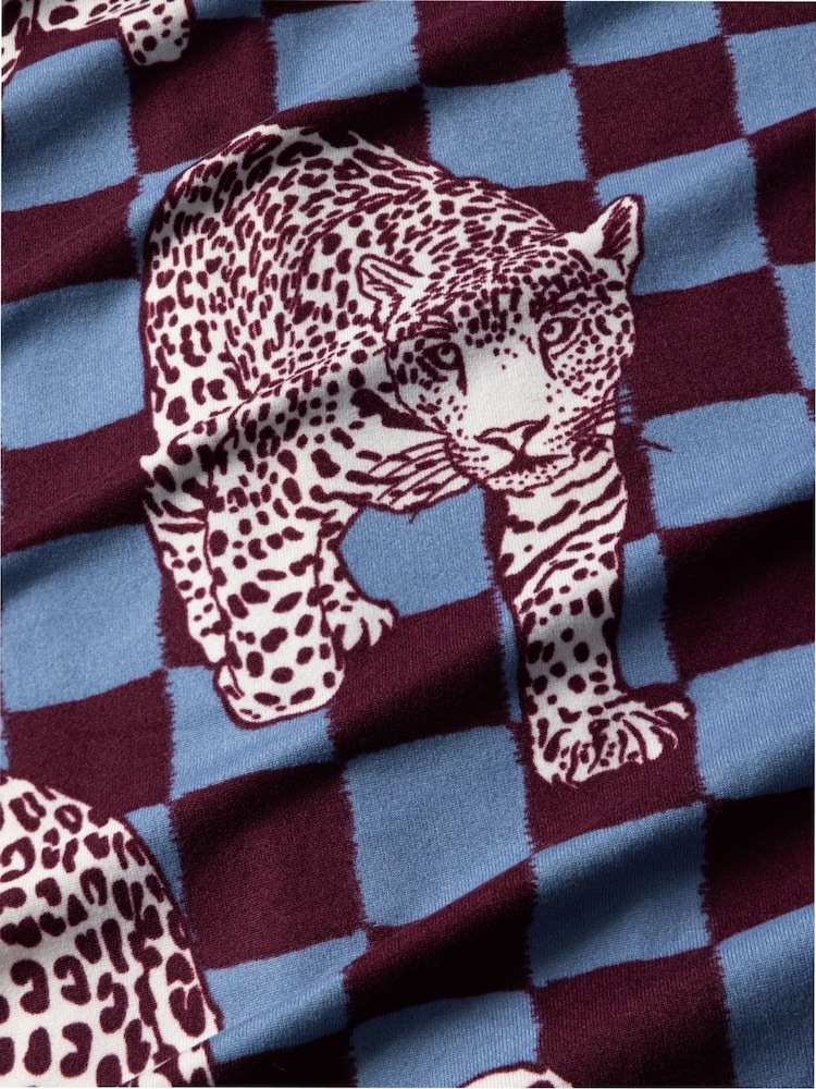 Chelsea Peers Blue Midnight Checkerboard Leopard Print Long Pyjamas Set - Image 8 of 8 Chelsea Peers Blue Midnight Checkerboard Leopard Print Long Pyjamas Set - Image 8 of 8