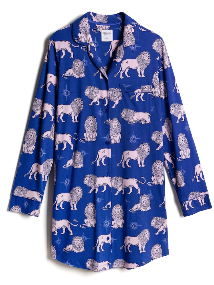 Chelsea Peers Blue Moonlit Lion Print Nightshirt - Image 8 of 8