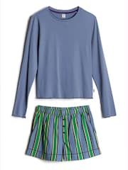 Chelsea Peers Blue Cotton Jewel Stripe Short Pyjamas Set - Image 6 of 7