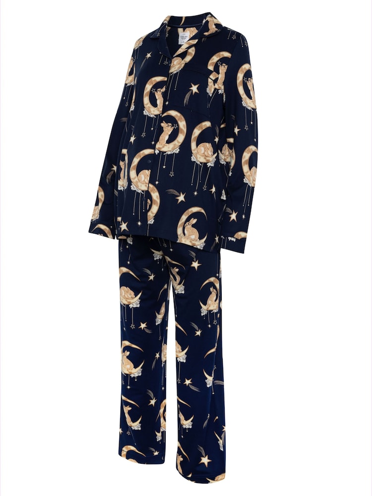 Conjunto de pijama largo con estampado de conejitos lunares y diseño abotonado de Chelsea Peers - Imagen 8 de 8