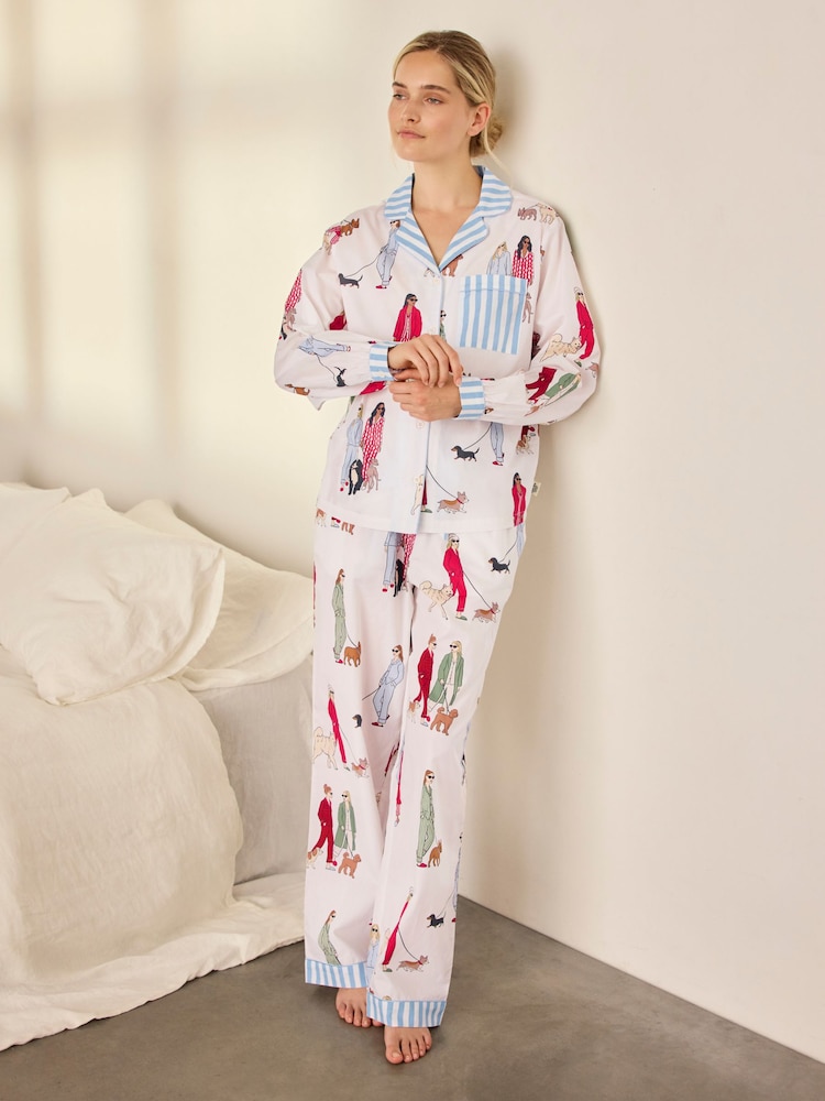 Chelsea Peers Cotton Dog Walking Print Long Pyjamas Set - صورة 2 من 7 Chelsea Peers Cotton Dog Walking Print Long Pyjamas Set - صورة 2 من 7