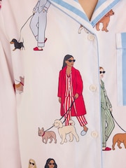 Chelsea Peers Cotton Dog Walking Print Long Pyjamas Set - صورة 4 من 7