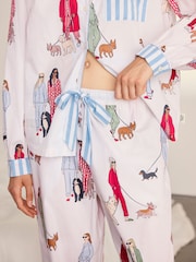 Chelsea Peers Cotton Dog Walking Print Long Pyjamas Set - صورة 6 من 7