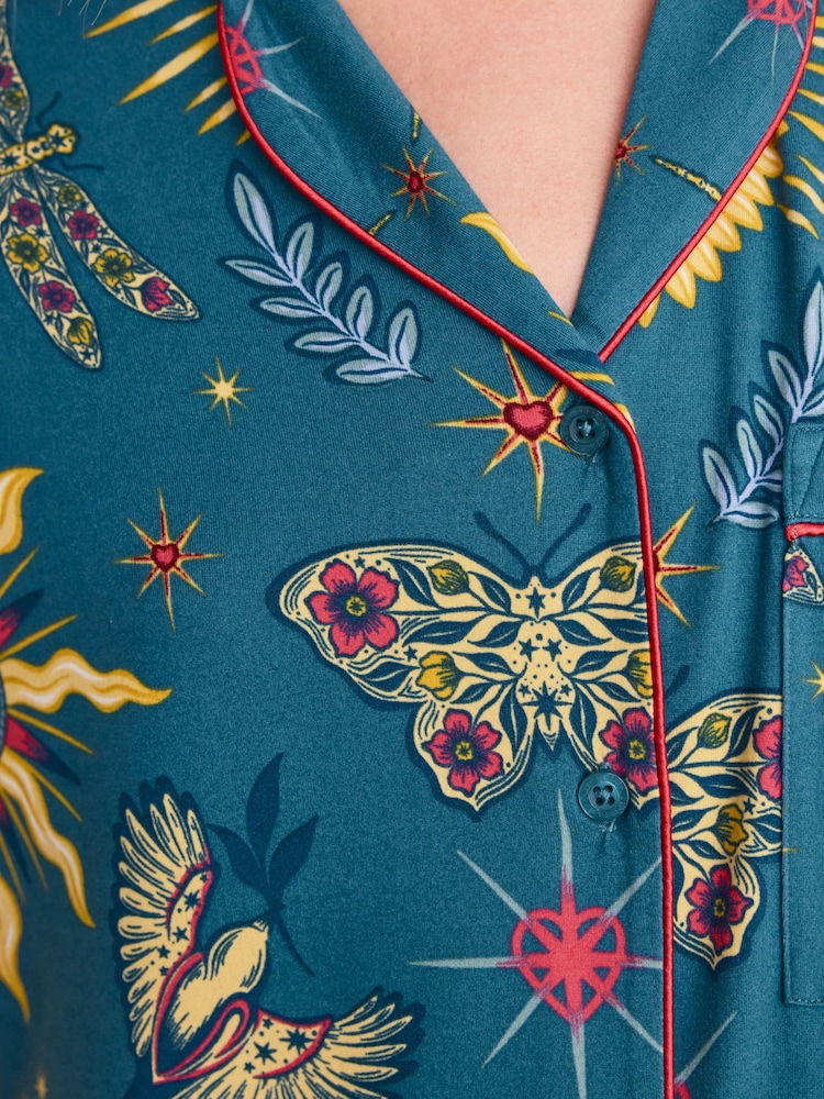 Chelsea Peers Green Enchanted Glade Print Short Pyjamas Set - Image 2 of 7 Chelsea Peers Green Enchanted Glade Print Short Pyjamas Set - Image 2 of 7