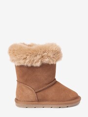 Tan Brown Suede Water Repellent Warm Lined Pull-On Boots - Image 1 of 5