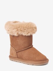 Tan Brown Suede Water Repellent Warm Lined Pull-On Boots - Image 2 of 5