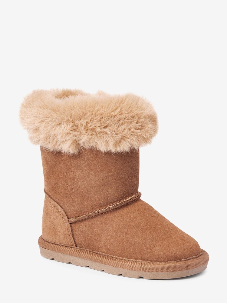 Tan Brown Suede Water Repellent Warm Lined Pull-On Boots - Image 2 of 5
