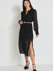 Black Long Sleeve Dress With Diamanté Belt - Image 1 of 7