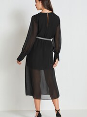 Black Long Sleeve Dress With Diamanté Belt - Image 3 of 7