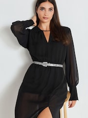 Black Long Sleeve Dress With Diamanté Belt - Image 4 of 7