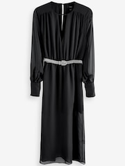 Black Long Sleeve Dress With Diamanté Belt - Image 6 of 7