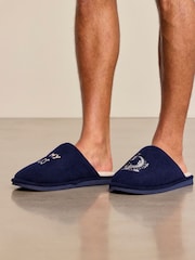 Chelsea Peers Blue Corduroy Embroidered Kiss My Bass Slippers - Image 1 of 5