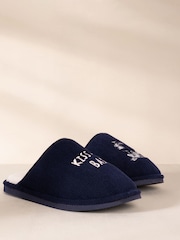 Chelsea Peers Blue Corduroy Embroidered Kiss My Bass Slippers - Image 3 of 5