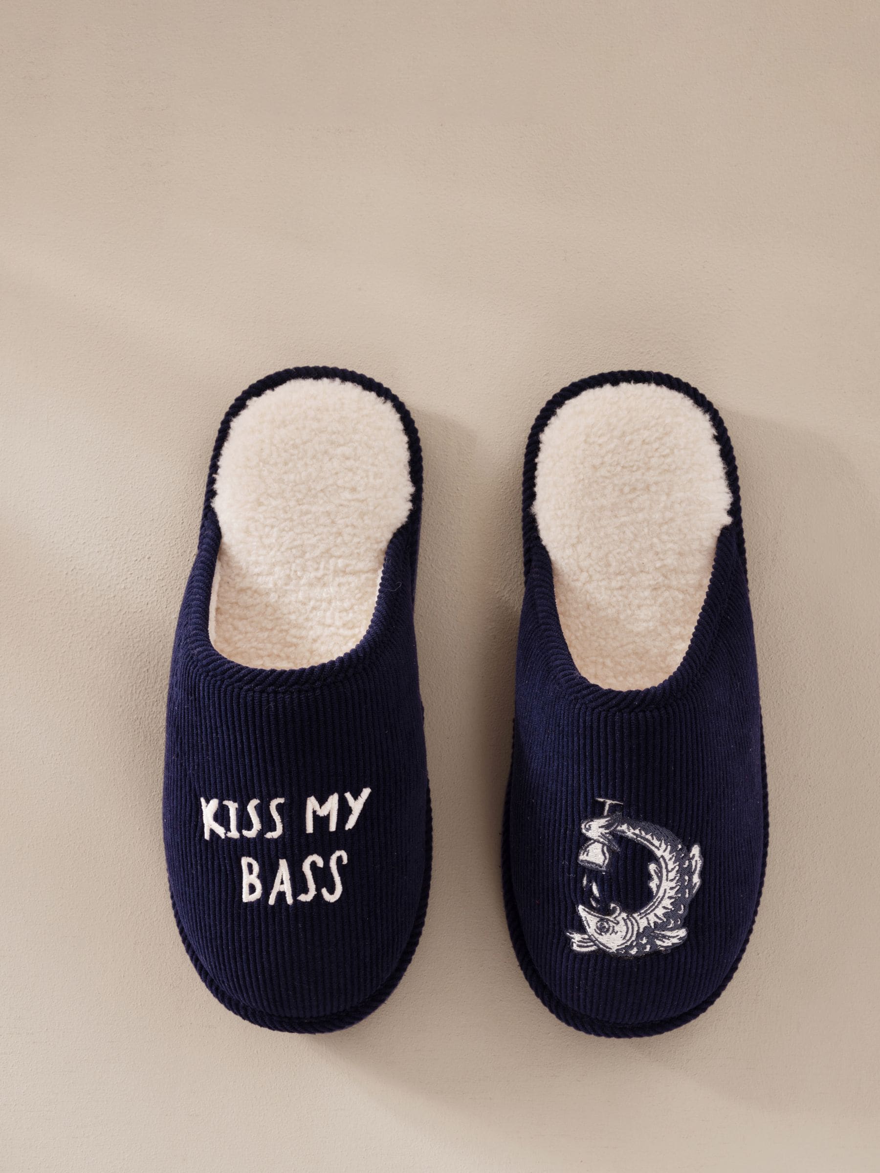 Buy Chelsea Peers Corduroy Embroidered Kiss My Bass Slippers from