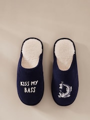 Chelsea Peers Blue Corduroy Embroidered Kiss My Bass Slippers - Image 5 of 5
