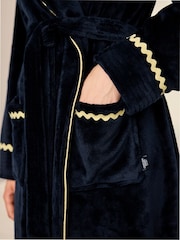 Chelsea Peers Blue Fleece Embroidered Good Night Long Dressing Gown - Image 3 of 9