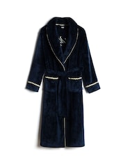 Chelsea Peers Blue Fleece Embroidered Good Night Long Dressing Gown - Image 7 of 9