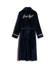 Chelsea Peers Blue Fleece Embroidered Good Night Long Dressing Gown - Image 8 of 9