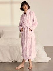 Chelsea Peers Pink Fleece Burnout Lino Cut Leopard Print Long Dressing Gown - Image 1 of 6