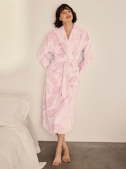 Chelsea Peers Pink Fleece Burnout Lino Cut Leopard Print Long Dressing Gown - Image 4 of 6