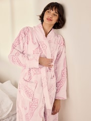 Chelsea Peers Pink Fleece Burnout Lino Cut Leopard Print Long Dressing Gown - Image 5 of 6