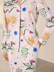Chelsea Peers Off White Cotton Mythical Dragon Print Long Pyjama Set - Image 3 of 8