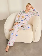 Chelsea Peers Off White Cotton Mythical Dragon Print Long Pyjama Set - Image 5 of 8