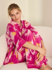 Chelsea Peers Pink Solar Phoenix Print Button Up Long Pyjamas Set - Image 4 of 4