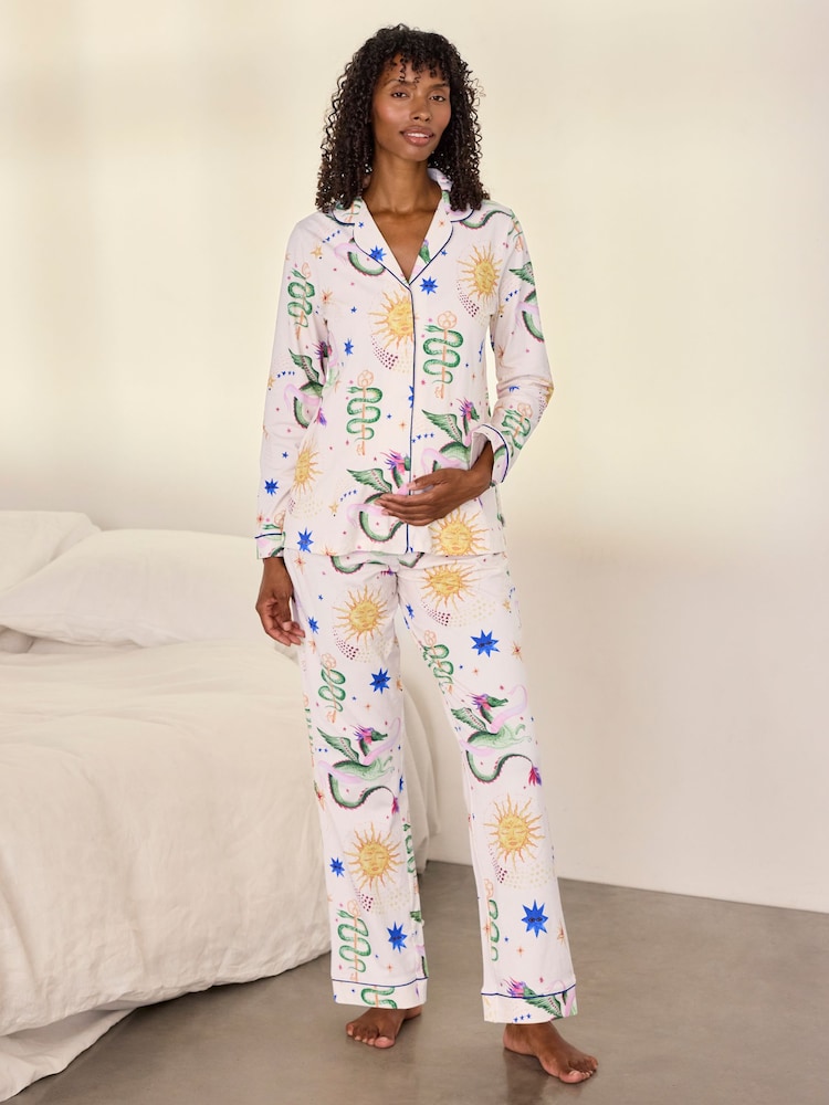 Ensemble de pyjama long Chelsea Peers en coton imprimé de dragon légendaire - Image 1 de 6