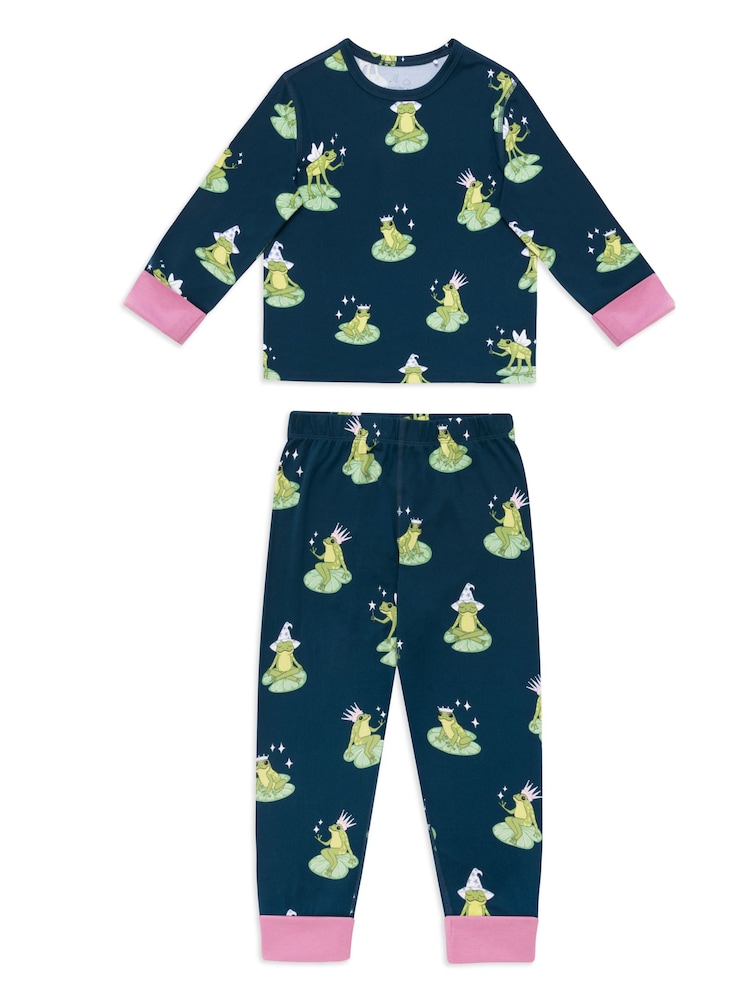 Chelsea Peers Green Kids Enchanted Frog Print Long Pyjamas Set - Image 1 of 3 Chelsea Peers Green Kids Enchanted Frog Print Long Pyjamas Set - Image 1 of 3