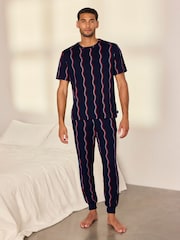 Chelsea Peers Blue Ripple Stripe Long Pyjamas Set - Image 1 of 8