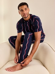 Chelsea Peers Blue Ripple Stripe Long Pyjamas Set - Image 6 of 8