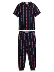 Chelsea Peers Blue Ripple Stripe Long Pyjamas Set - Image 7 of 8