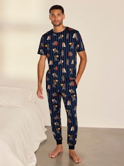 Chelsea Peers Blue Nap Bandit Wolf Print Long Pyjamas Set - Image 1 of 9