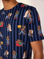 Chelsea Peers Blue Nap Bandit Wolf Print Long Pyjamas Set - Image 3 of 9