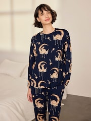 Chelsea Peers Blue Lunar Bunny Print Long Pyjamas Set - Image 2 of 8