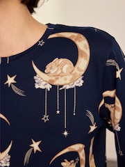 Chelsea Peers Blue Lunar Bunny Print Long Pyjamas Set - Image 3 of 8