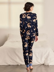 Chelsea Peers Blue Lunar Bunny Print Long Pyjamas Set - Image 4 of 8