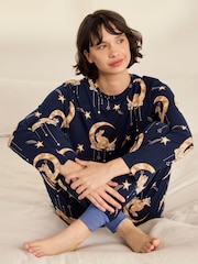 Chelsea Peers Blue Lunar Bunny Print Long Pyjamas Set - Image 6 of 8