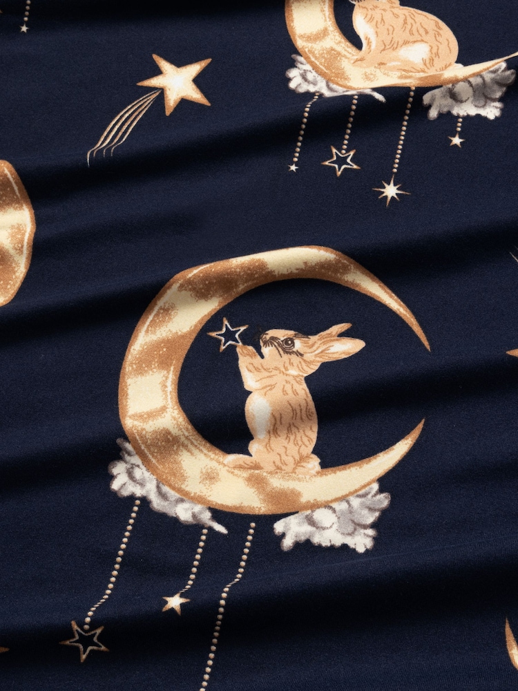 Chelsea Peers Blue Lunar Bunny Print Long Pyjamas Set - Image 8 of 8 Chelsea Peers Blue Lunar Bunny Print Long Pyjamas Set - Image 8 of 8