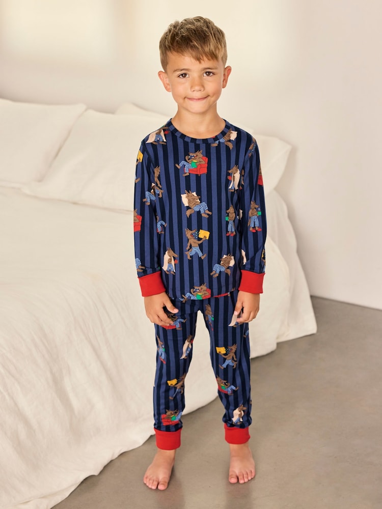 Chelsea Peers Blue Kids Nap Bandit Wolf Print Long Pyjamas Set - Image 1 of 8 Chelsea Peers Blue Kids Nap Bandit Wolf Print Long Pyjamas Set - Image 1 of 8