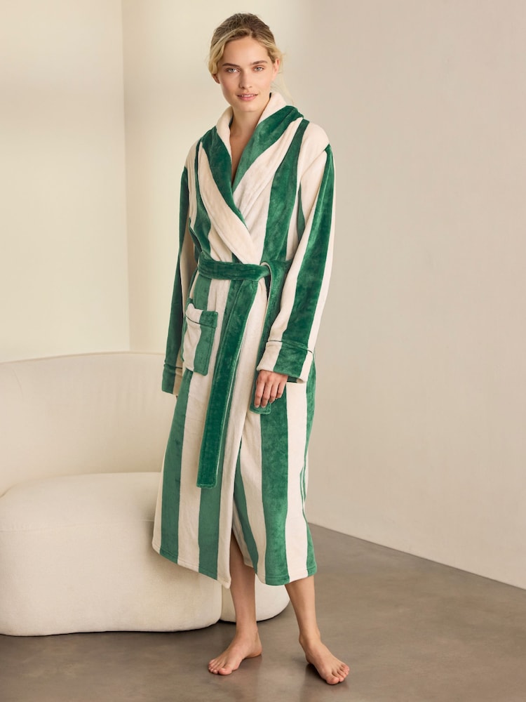 Chelsea Peers Green Fleece Stripe Long Dressing Gown - Image 1 of 6