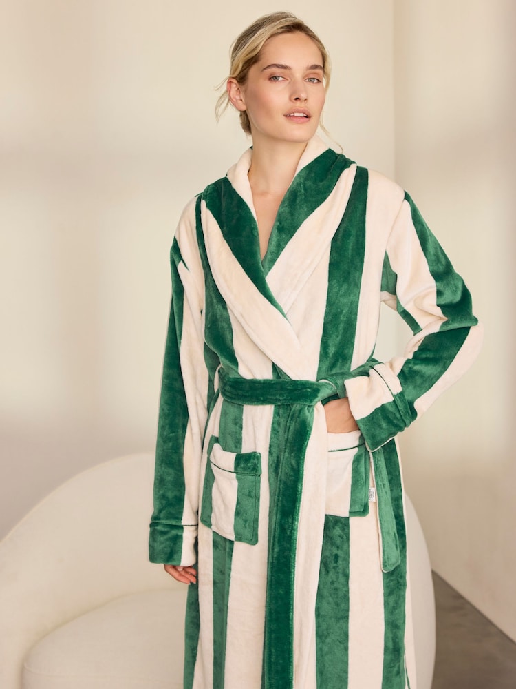 Chelsea Peers Green Fleece Stripe Long Dressing Gown - Image 2 of 6