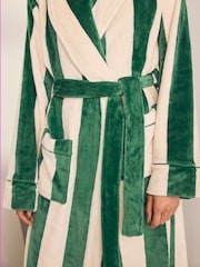 Chelsea Peers Green Fleece Stripe Long Dressing Gown - Image 3 of 6