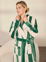 Chelsea Peers Green Fleece Stripe Long Dressing Gown - Image 5 of 6