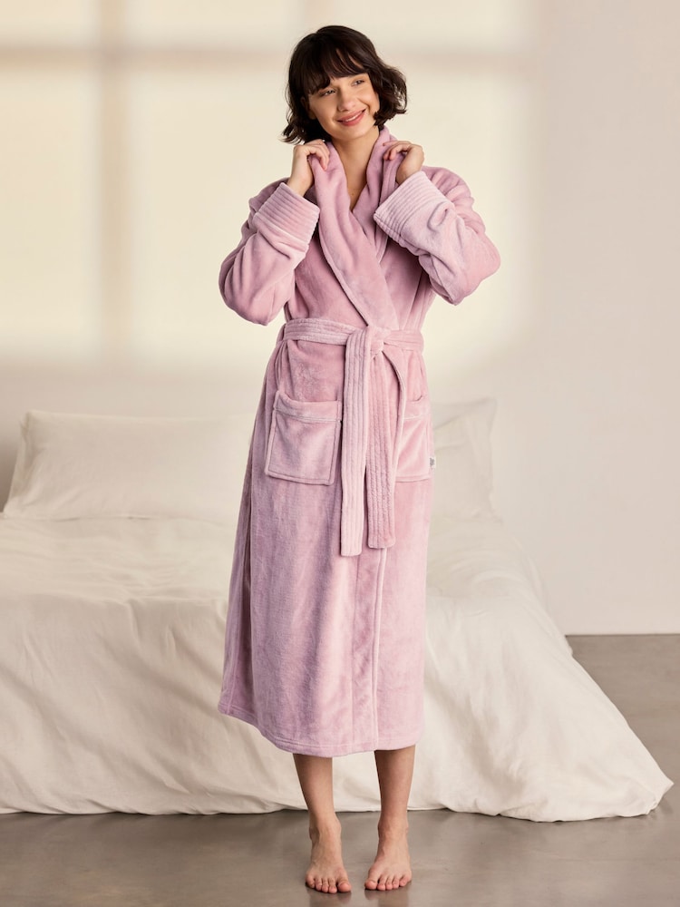 Chelsea Peers Pink Fleece Long Dressing Gown - Image 1 of 7